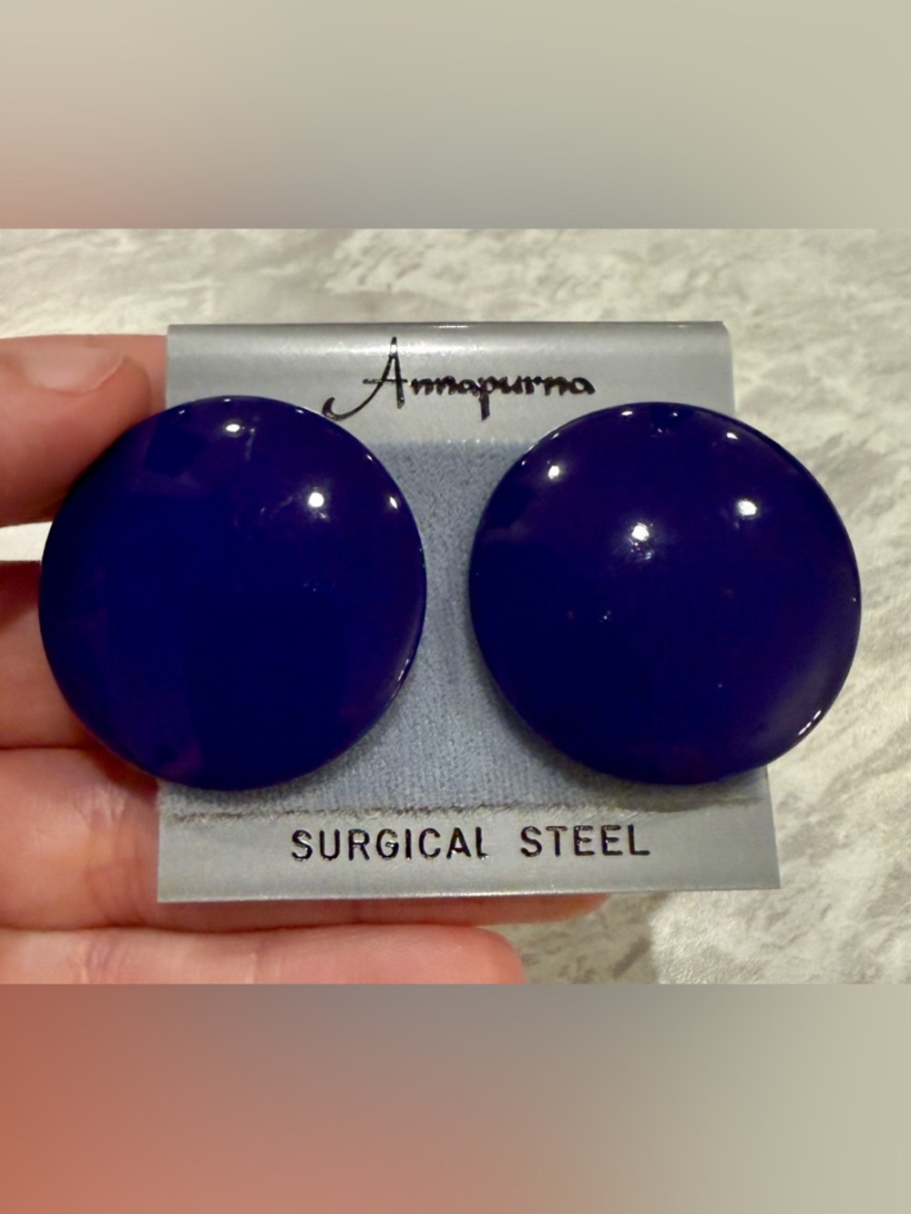 Vintage NWT Pierced Earrings Violet Dome Round Stud Surgical Steel 80s 90s Retro